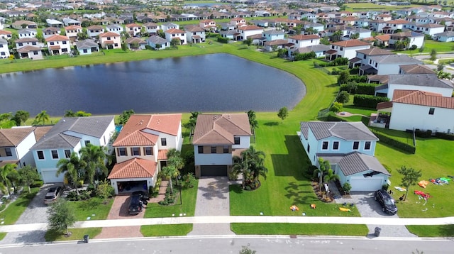 aerial view with a water view