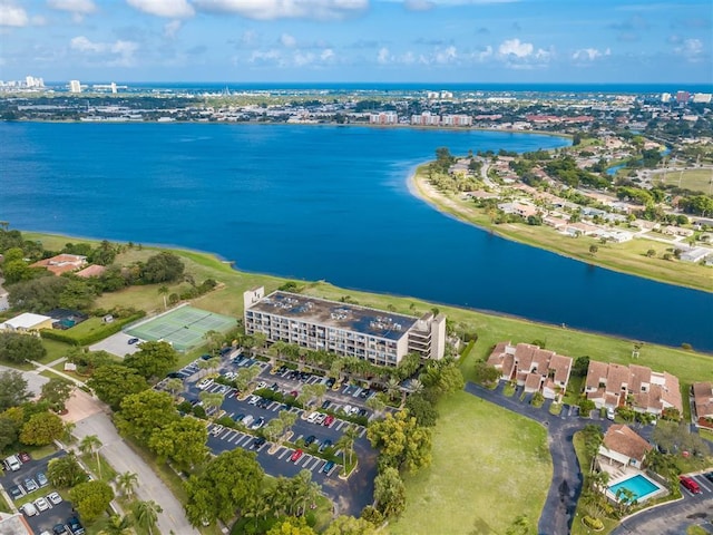 aerial view with a water view