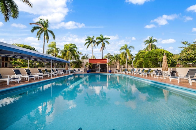 view of swimming pool with a patio