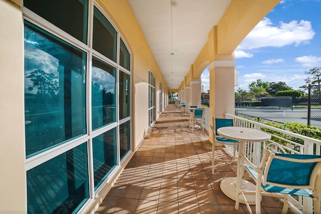 balcony with tennis court