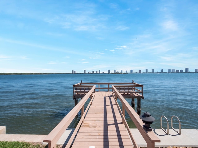 view of dock with a water view