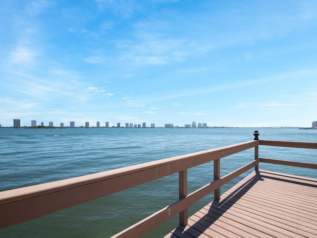 view of dock with a water view