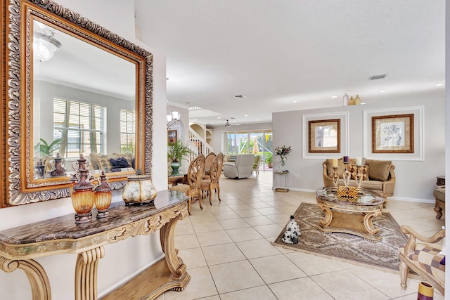 8951 Alexandra Cir, Wellington, FL 33414 - corridor with light tile patterned flooring, recessed lighting, baseboards, and stairway