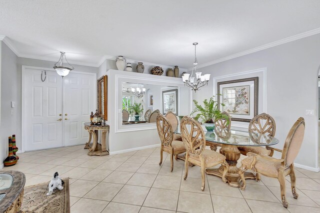 8951 Alexandra Cir, Wellington, FL 33414 - dining room with a chandelier, ornamental molding, baseboards, and light tile patterned flooring