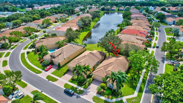 aerial view with a water view