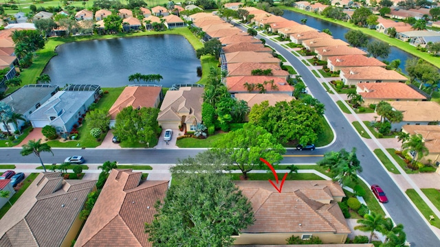 aerial view with a water view