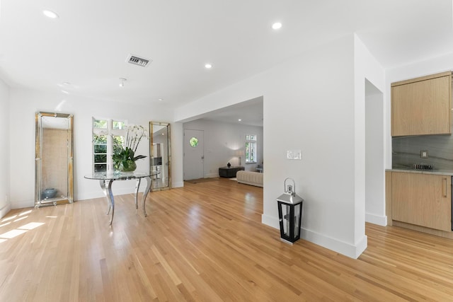 interior space with light hardwood / wood-style floors