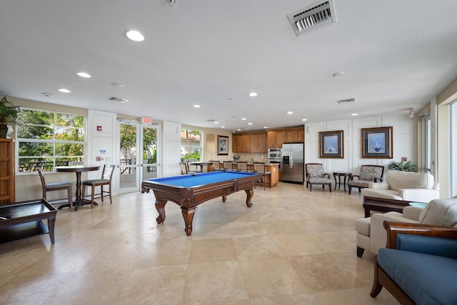 recreation room with visible vents and recessed lighting