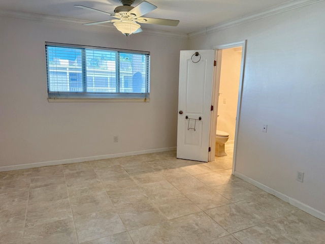 unfurnished room featuring crown molding and ceiling fan