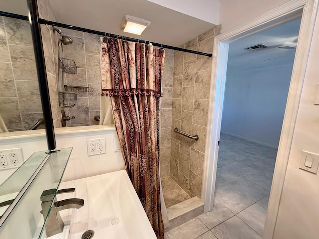 bathroom featuring sink and walk in shower