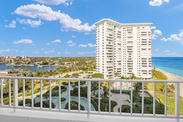 balcony featuring a water view