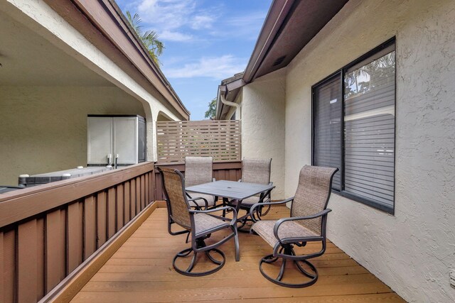 10088 Shadywood Pl, Boynton Beach, FL 33437 - wooden terrace with outdoor dining space