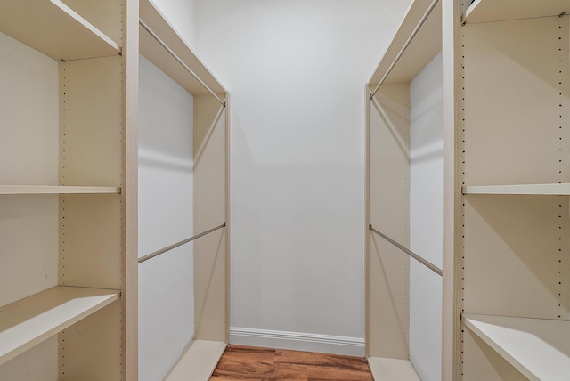 walk in closet with wood-type flooring