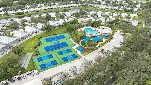 aerial view featuring a water view