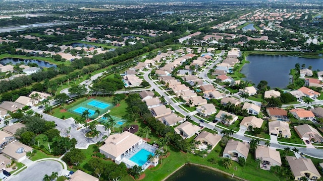 aerial view featuring a water view