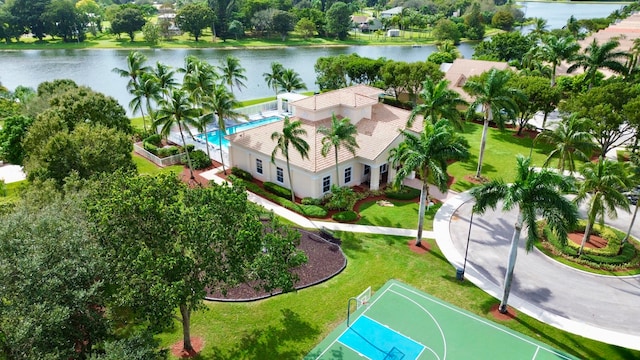 aerial view with a water view