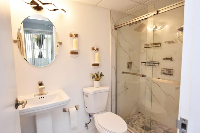 bathroom with sink, toilet, and walk in shower