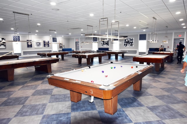 game room with crown molding and pool table