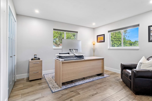 office space featuring light hardwood / wood-style floors