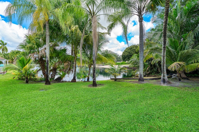 view of yard featuring a water view