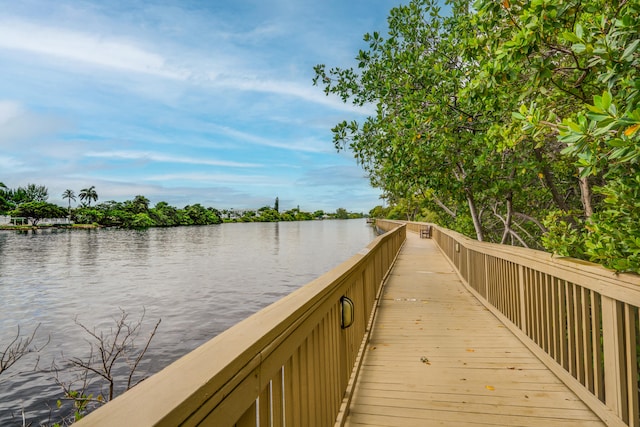 dock area with a water view