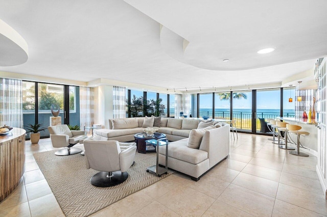 view of water feature with a beach view