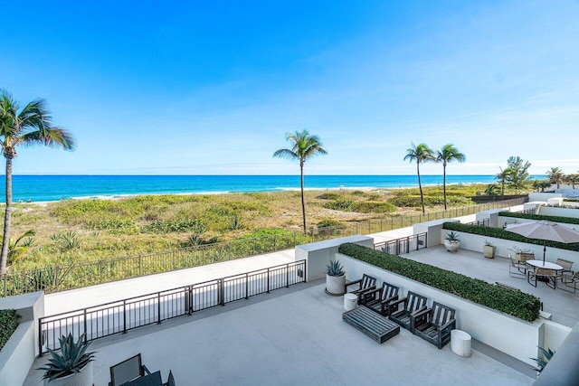 view of water feature featuring a beach view