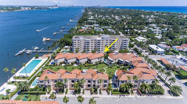 aerial view with a water view