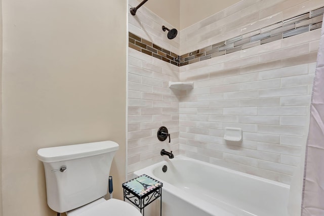 bathroom with toilet and shower / tub combo with curtain