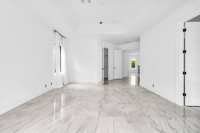 spare room with a raised ceiling