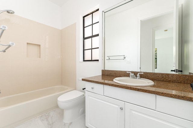 full bathroom with shower / bathing tub combination, vanity, and toilet