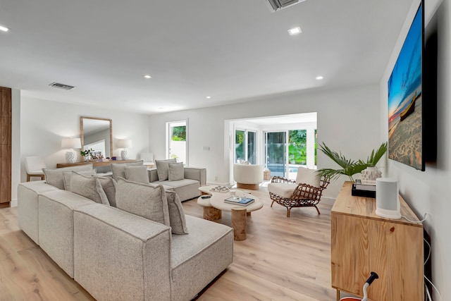 living room with light wood-type flooring