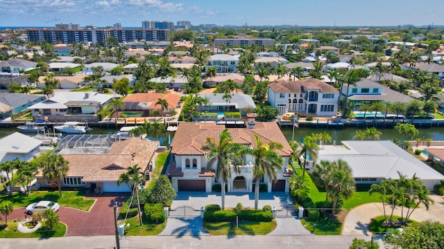 aerial view with a water view