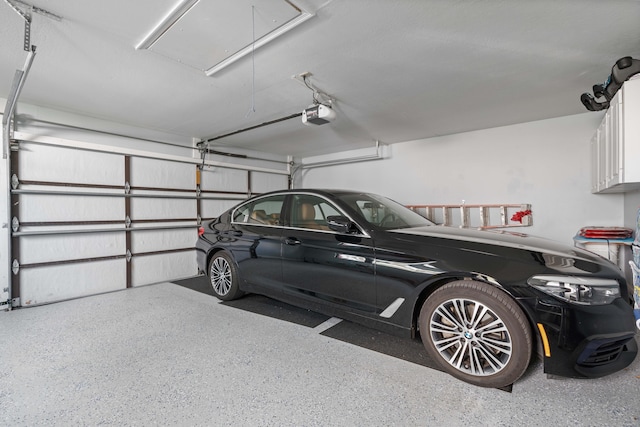 garage with a garage door opener