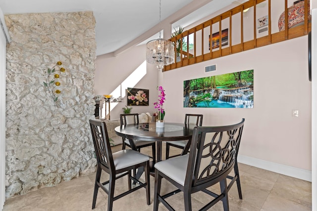 dining space with plenty of natural light and a chandelier