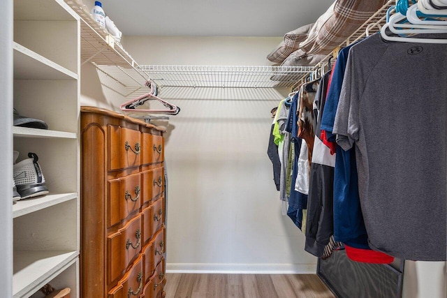 walk in closet with wood-type flooring