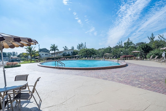 view of swimming pool with a patio