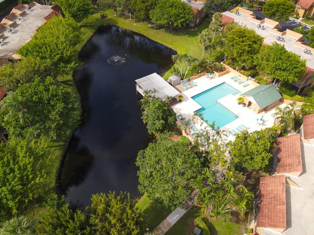 bird's eye view featuring a water view