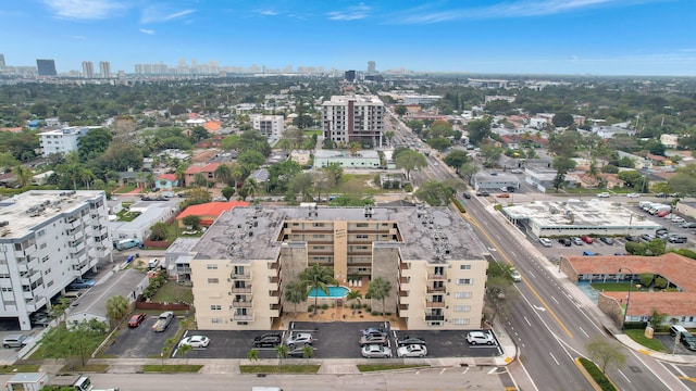 aerial view of property's location featuring a view of skyline