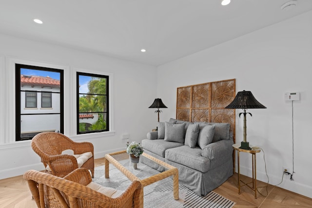 living room with light parquet flooring