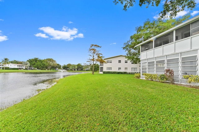 view of yard with a water view