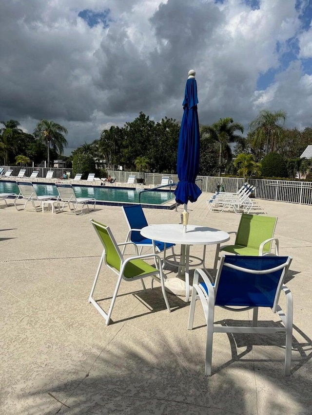 view of swimming pool featuring a patio area