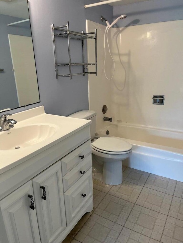 full bathroom with tile patterned flooring, vanity, toilet, and bathtub / shower combination