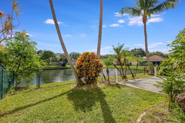 view of yard with a water view