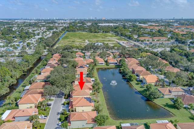 aerial view with a water view