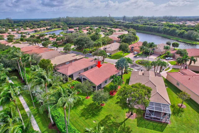 bird's eye view featuring a water view