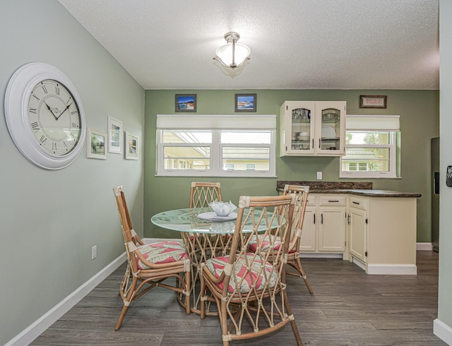 dining room featuring hardwood / wood-style flooring and a textured ceiling