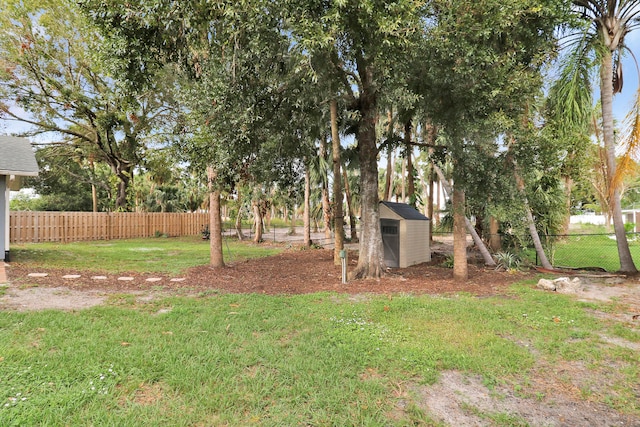 view of yard with a shed