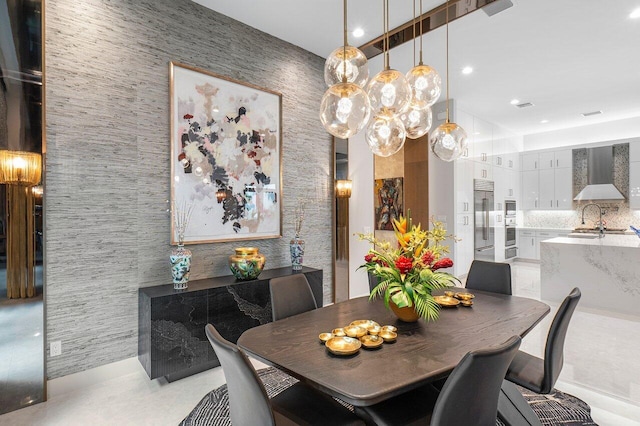 dining space featuring sink