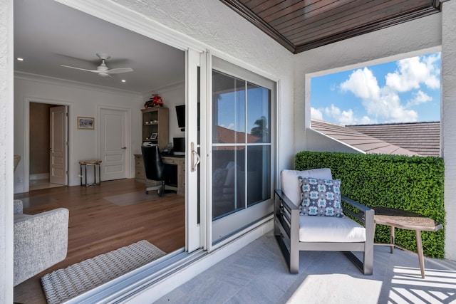 balcony with ceiling fan